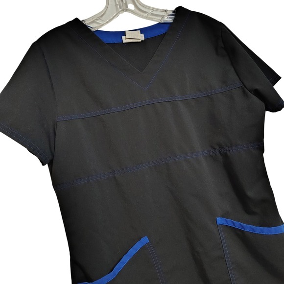 Tops - SCRUBSTAR Top Lot of‎ 3 Womens XS Black Royal Blue Trim V Neck Short Sleeve